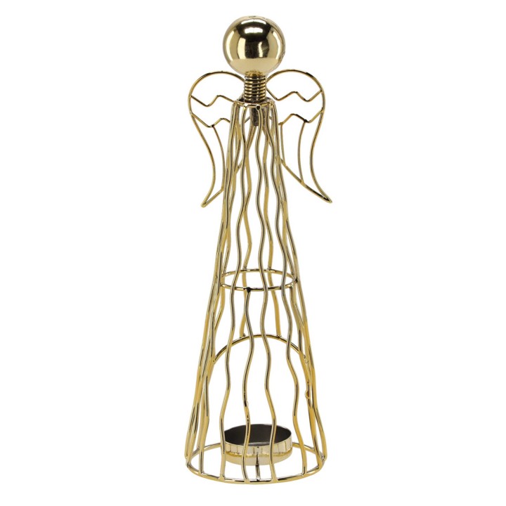 ŚWIECZNIK METALOWY NA TEALIGHT ZŁOTY - ANIOŁ 25.2 CM