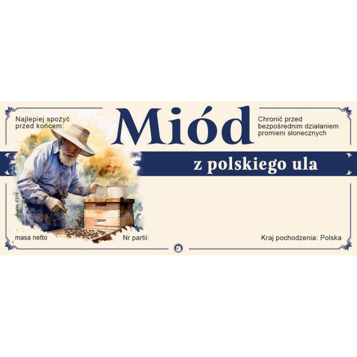 Paczka etykiet na miód z polskiego ula (100szt) - wzór E278