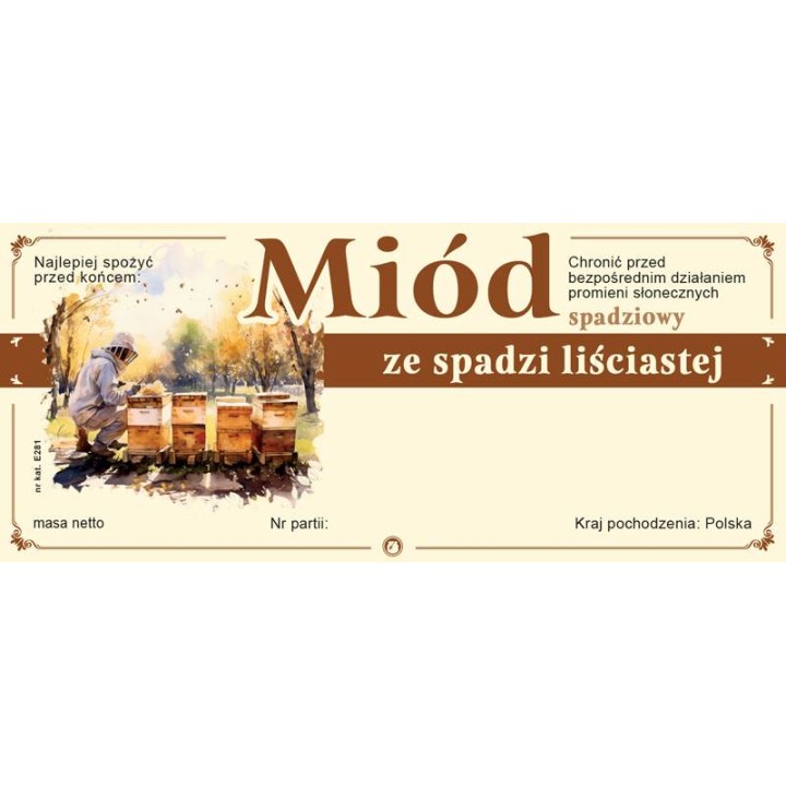 Paczka etykiet na miód ze spadzi liściastej (100szt) - wzór E281