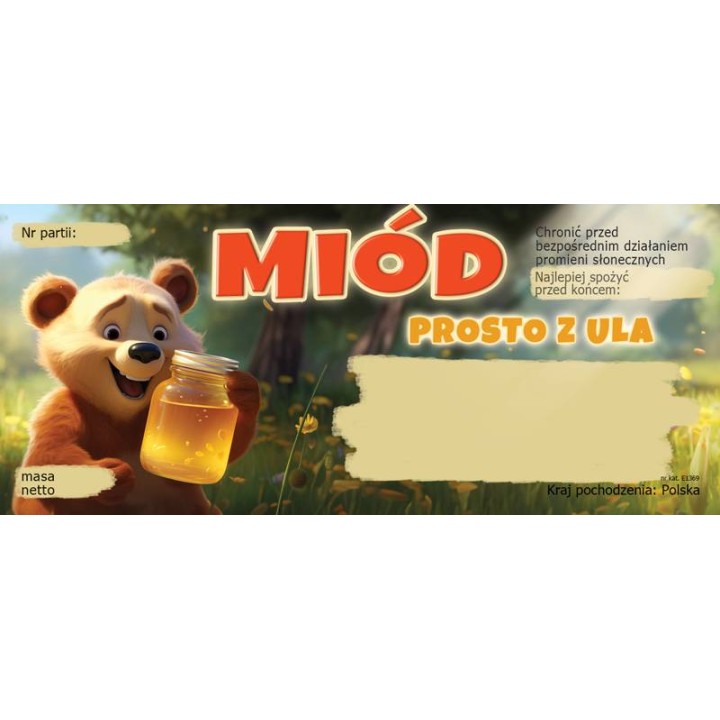 Paczka etykiet na miód prosto z ula (100szt) - wzór E1369