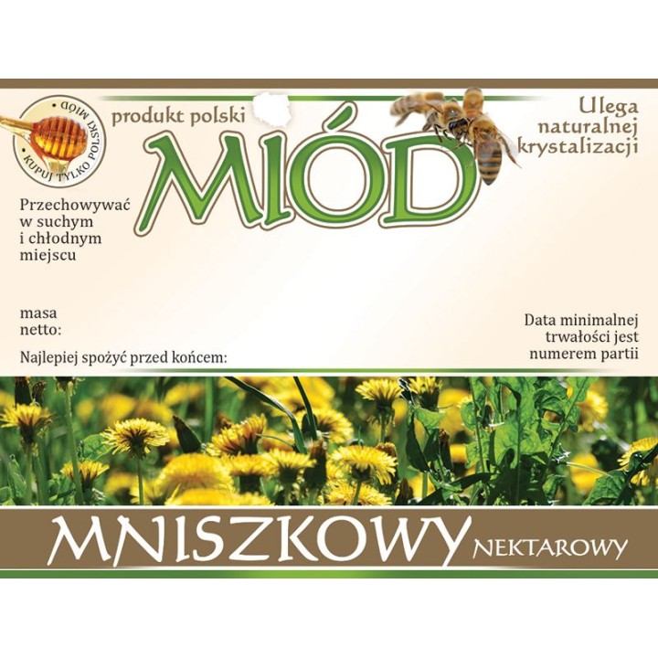 Paczka etykiet na miód mniszkowy (100szt) - wzór E602