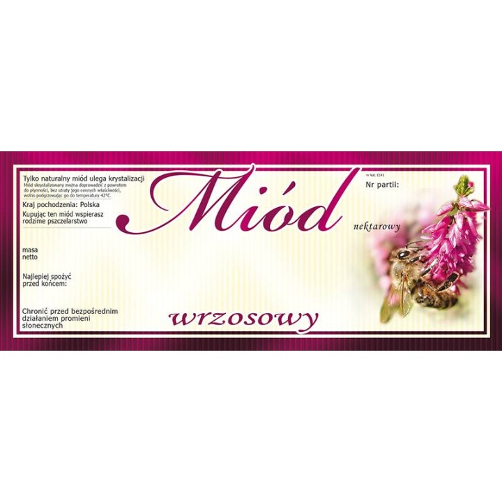 Paczka dużych etykiet na miód wrzosowy (100szt) - wzór E141