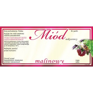 Paczka etykiet na miód malinowy 116x50 (100szt) - wzór E1023