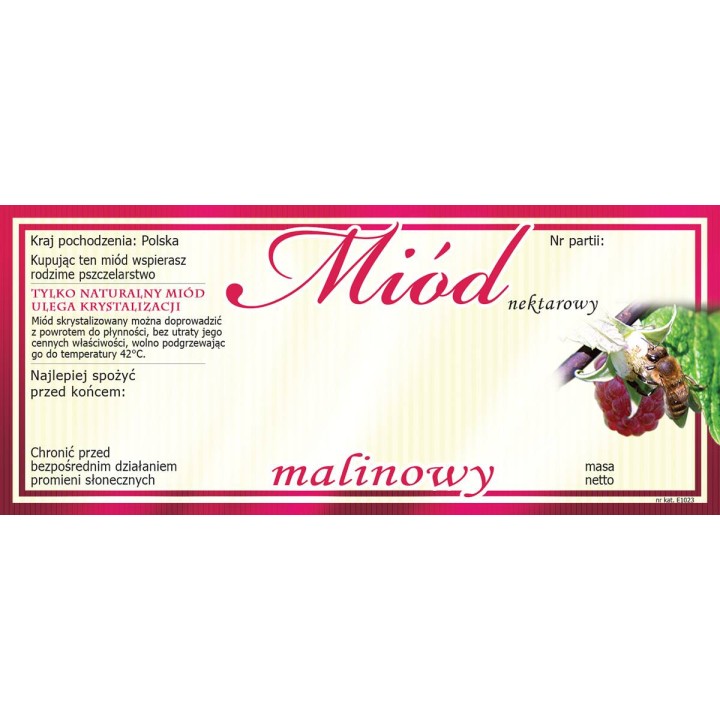 Paczka etykiet na miód malinowy 116x50 (100szt) - wzór E1023