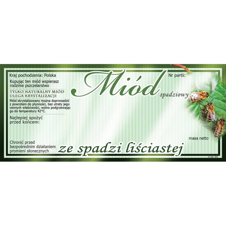 Paczka etykiet na miód ze spadzi liściastej (100szt) - wzór E82