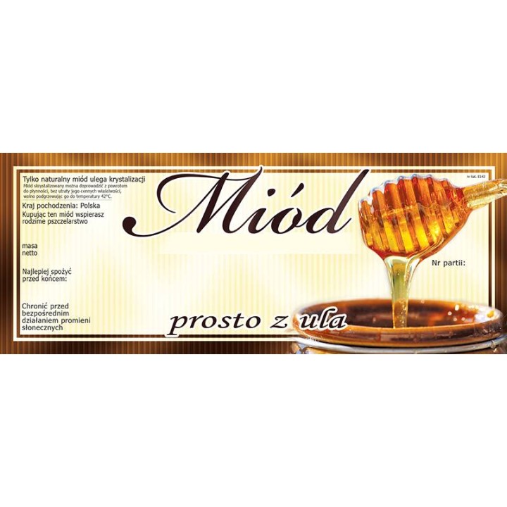 Paczka dużych etykiet na miód prosto z ula (100szt) - wzór E142