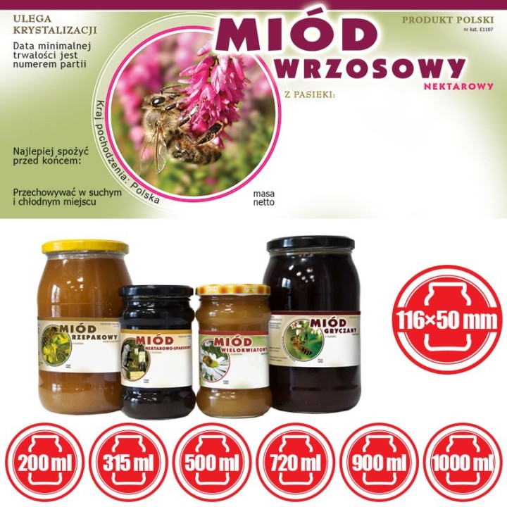 Paczka etykiet na miód wrzosowy (100szt) - wzór E1107