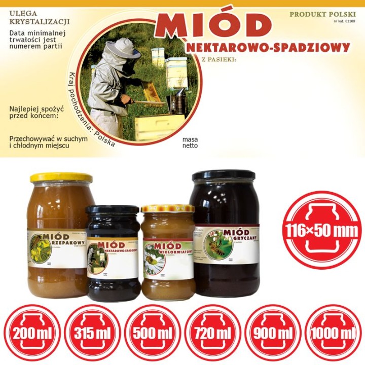 Paczka etykiet na miód nektarowo-spadziowy (100szt) - wzór E1108
