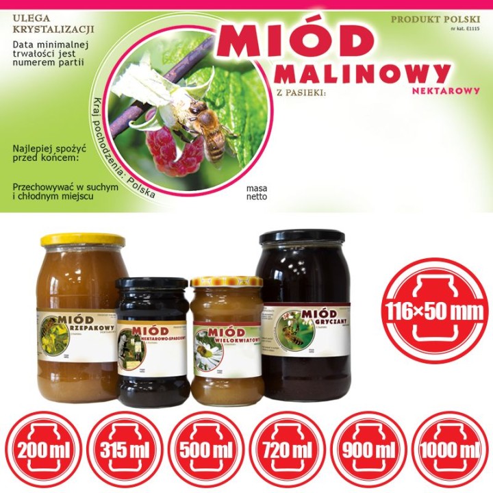 Paczka etykiet na miód malinowy (100szt) - wzór E1115