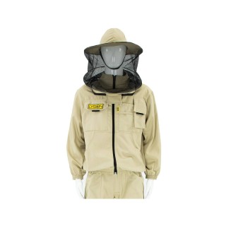 Bluza rozpinana z kapeluszem z siatką dookoła beżowa - M6124