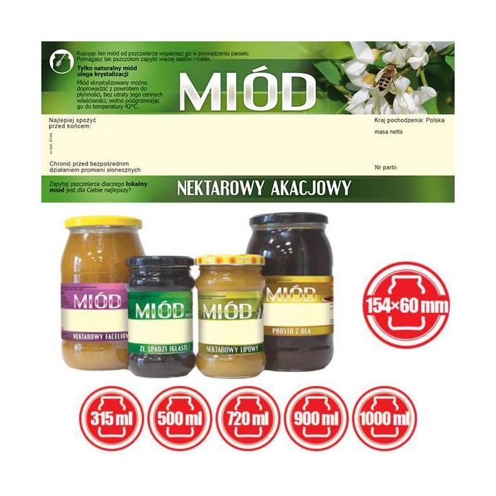 Paczka dużych etykiet na miód akacjowy (100szt) - wzór E144