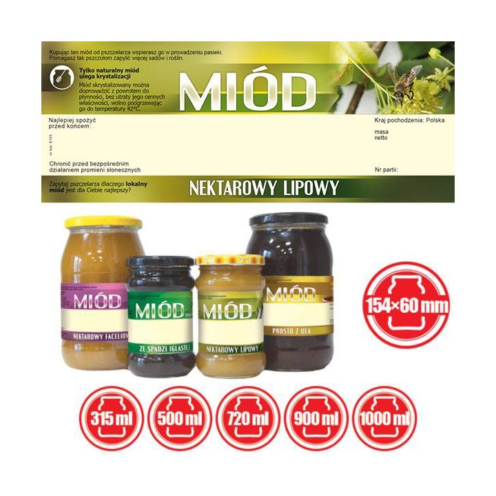 Paczka dużych etykiet na miód lipowy (100szt) - wzór E153