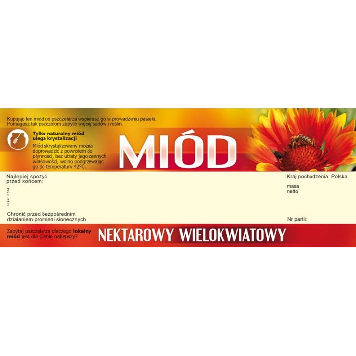Paczka dużych etykiet na miód wielokwiatowy (100szt) - wzór E154