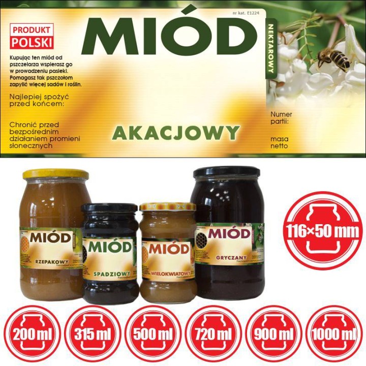 Paczka etykiet na miód akacjowy (100szt) - wzór E1224