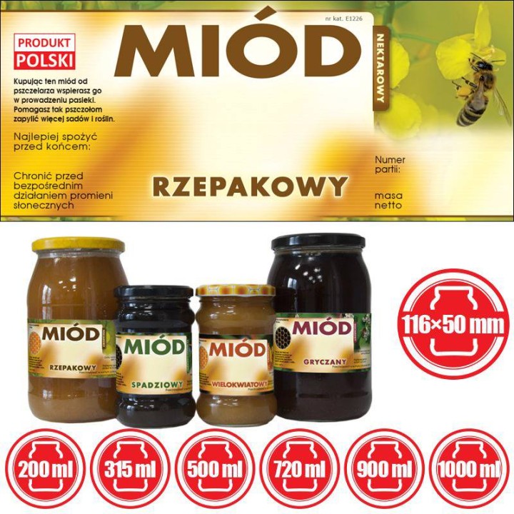 Paczka etykiet na miód rzepakowy (100szt) - wzór E1226