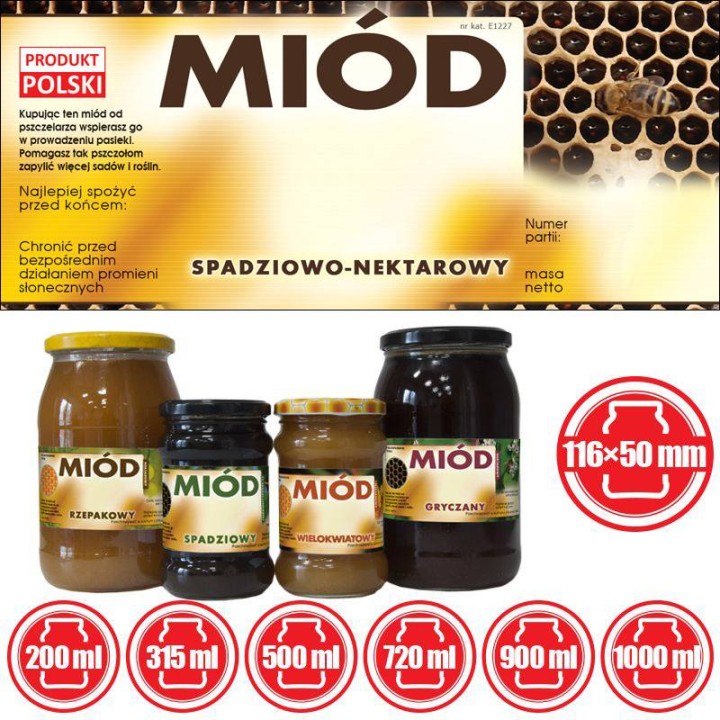 Paczka etykiet na miód spadziowy (100szt) - wzór E1227