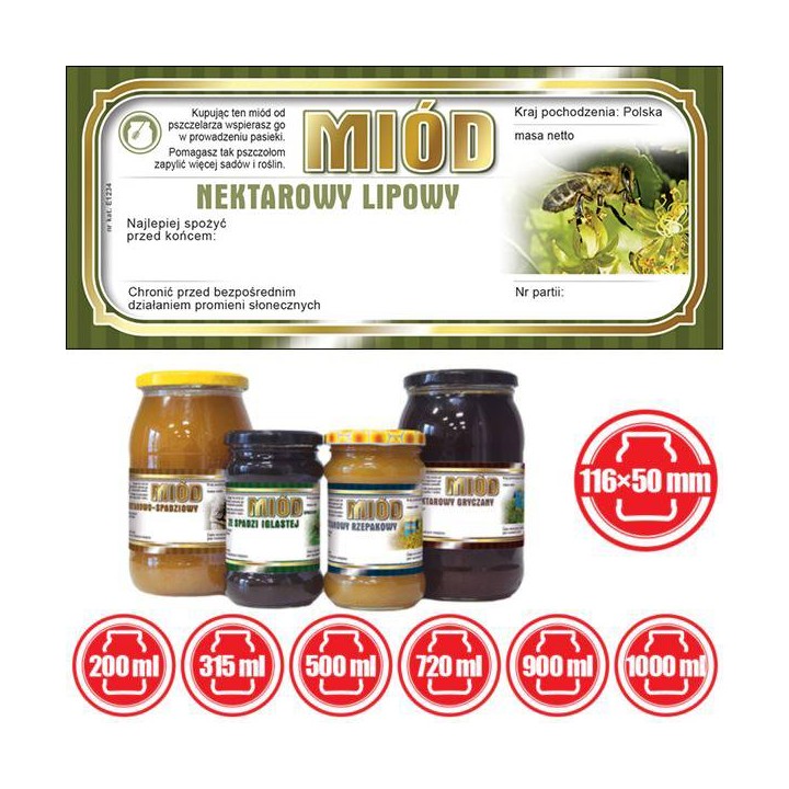 Paczka etykiet na miód lipowy 116x50 (100szt) - wzór E1234