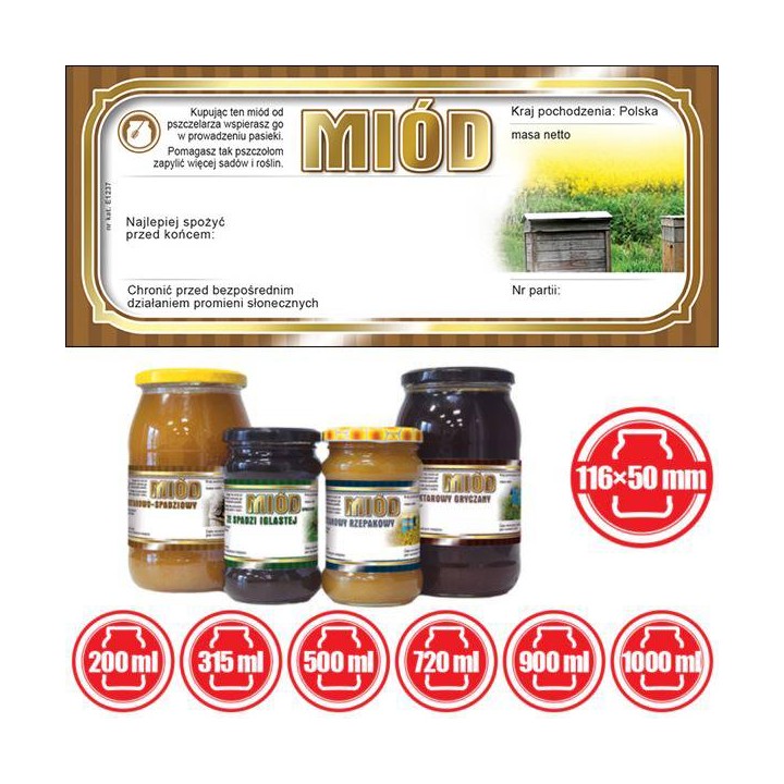 Paczka etykiet na miód uniwersalna 116x50 (100szt) - wzór E1237