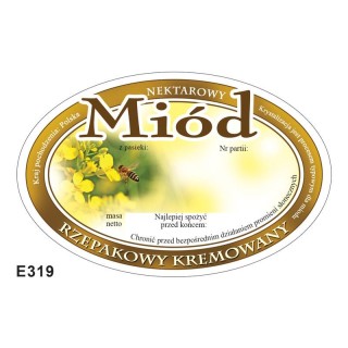 Paczka etykiet owalnych na miód rzepakowy kremowany (100szt) - wzór E319