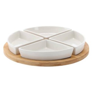 OKRĄGŁA DESKA DO SERWOWANIA PRZYSTAWEK Z 4 MISECZKAMI PORCELANOWYMI 30x4CM - MUT7286