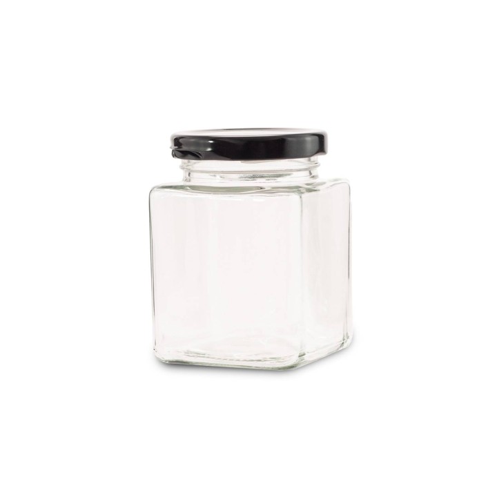 Paczka 6szt słoiczków kwadratowych 200ml z nakrętkami czarnymi - wzór A107