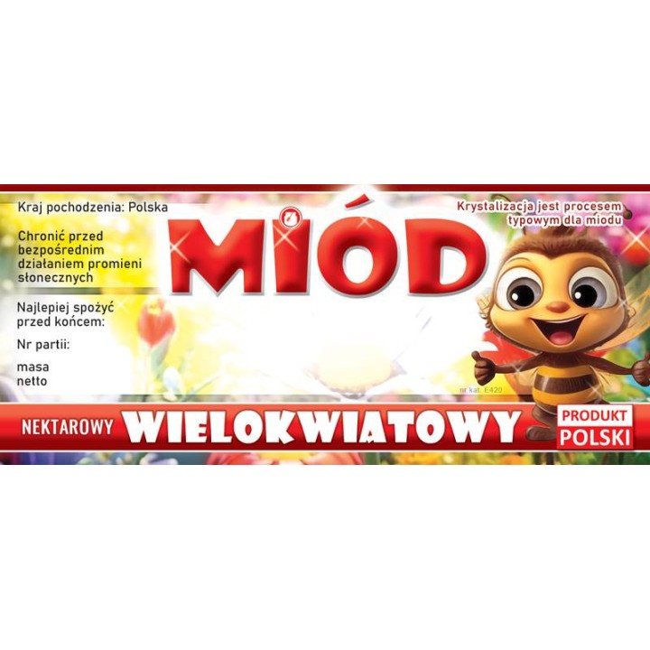 Paczka etykiet na miód wielokwiatowy (100szt) - wzór E420