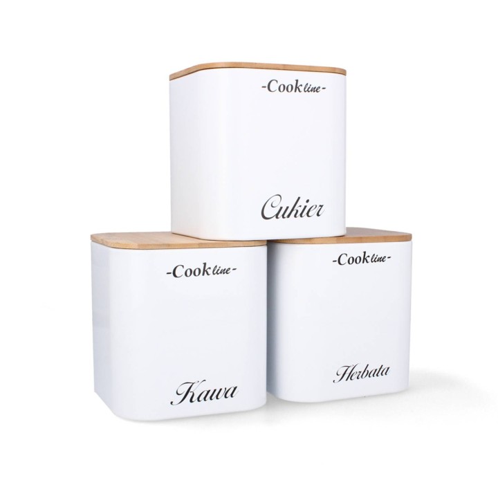 KOMPLET 3 POJEMNIKÓW NA HERBATĘ, KAWĘ, CUKIER KOLOR BIAŁY (11,5x11,5x12cm) - NEL6251