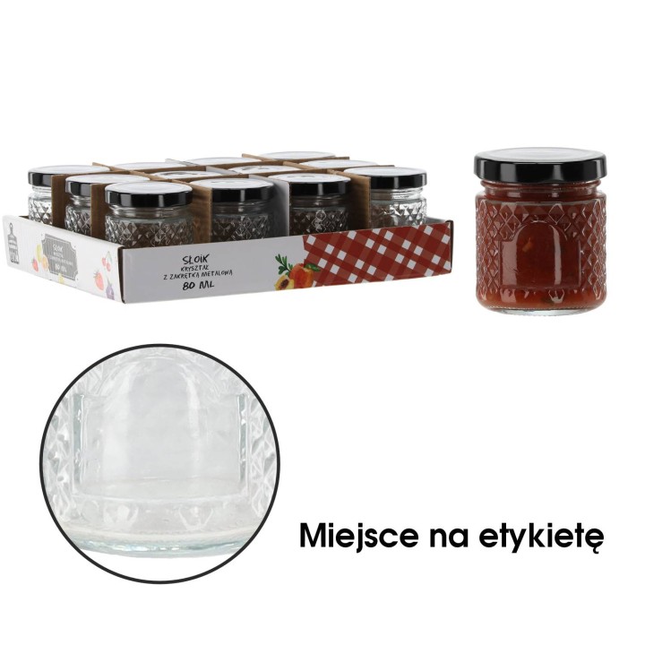 Słoiczek 80 ml kryształ z czarną metalową zakrętką (1szt) - wzór BUS2530