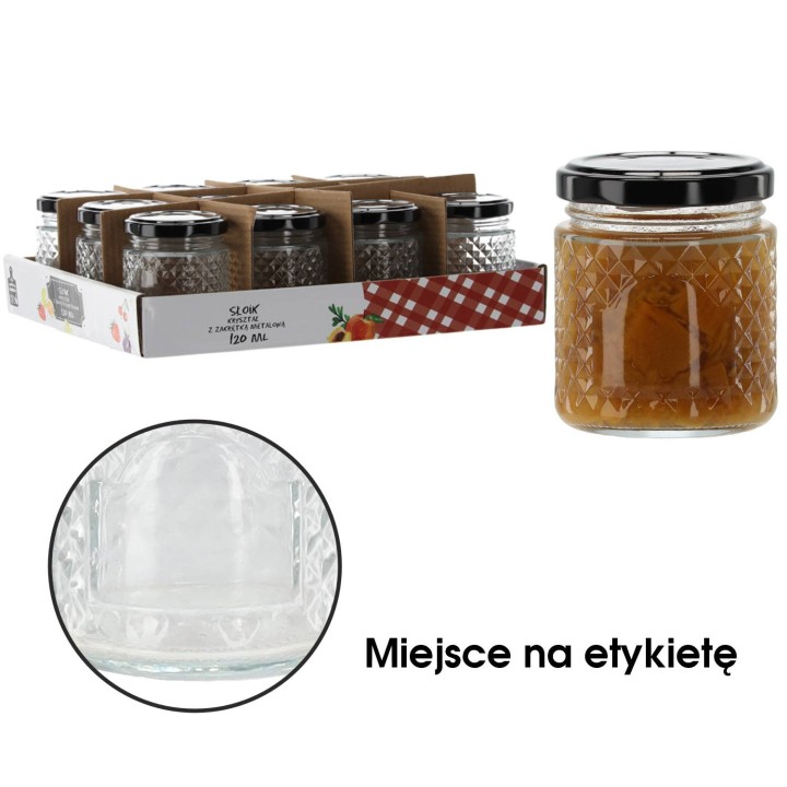 Słoiczek 120 ml kryształ z czarną metalową zakrętką (1szt) - wzór BUS2523