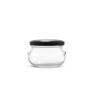 Słoiczek 150ml płaski z czarną metalową zakrętką (1szt) - wzór BUS2363