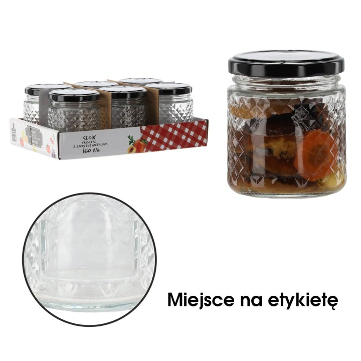 Słoiczek 160 ml kryształ z czarną metalową zakrętką (1szt) - wzór BUS2516