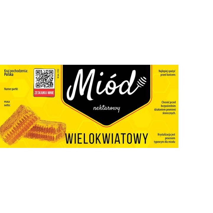 Paczka dużych etykiet na miód wielokwiatowy (100szt) - wzór E182