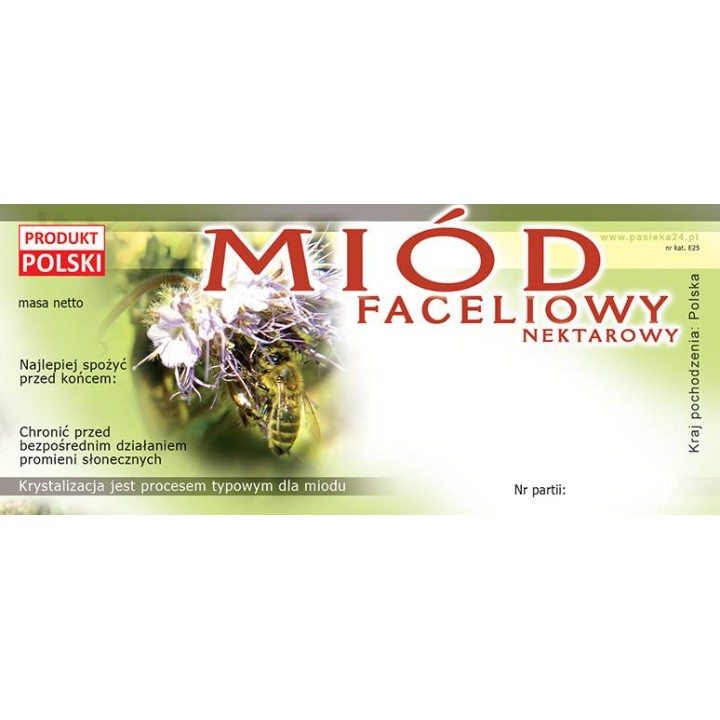 Paczka etykiet na miód faceliowy - wzór E25