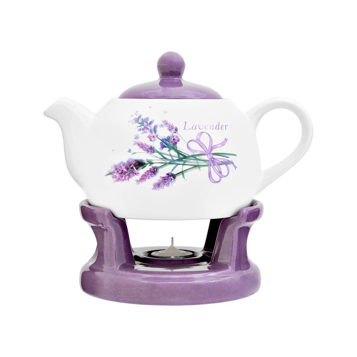DZBANEK Z PODGRZEWACZEM 1L IMBRYK BIAŁO-FIOLETOWY / LAWENDA BL-T-46