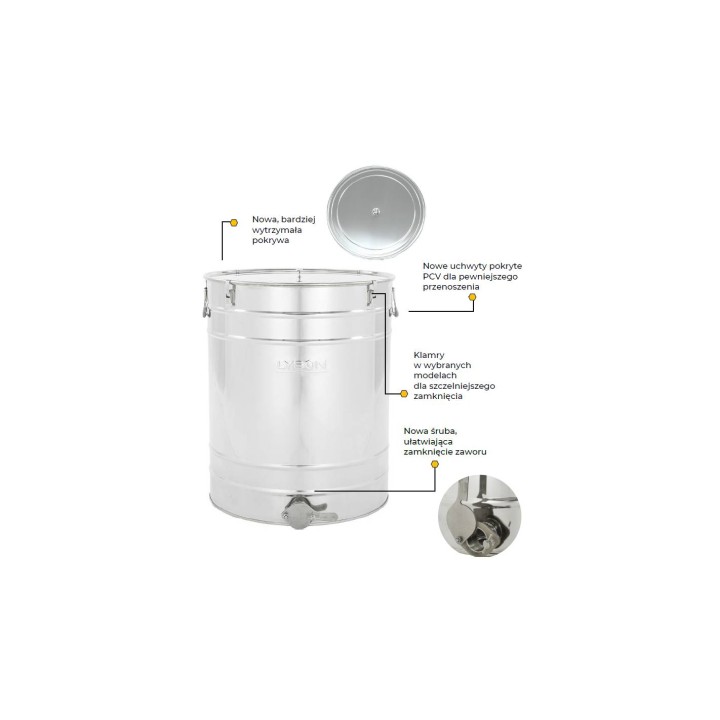 Odstojnik nierdzewny 50 l / ~70 kg, zawór nierdzewny 6/4", uchwyty  – CLASSIC