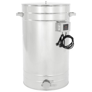 Odstojnik nierdzewny z płaszczem grzewczym 150 l / ~210 kg, 230V, zawór nierdzewny 6/4", stożkowe dno – PREMIUM