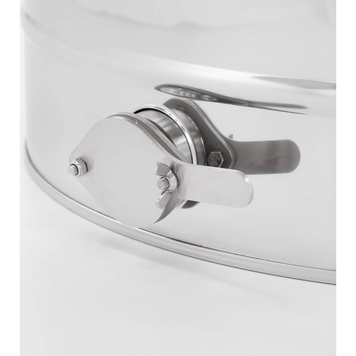 Odstojnik nierdzewny z płaszczem grzewczym 100 l / ~140 kg, 230V, zawór nierdzewny 6/4", stożkowe dno – PREMIUM