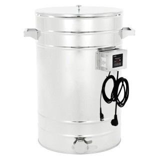 Odstojnik nierdzewny z płaszczem grzewczym 70 l / ~98 kg, 230V, zawór nierdzewny 6/4", stożkowe dno – PREMIUM