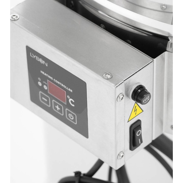 Odstojnik nierdzewny z płaszczem grzewczym 70 l / ~98 kg, 230V, zawór nierdzewny 6/4", stożkowe dno – PREMIUM