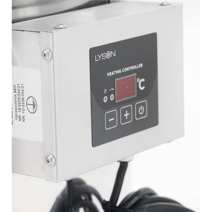 Odstojnik nierdzewny z płaszczem grzewczym 50l, 230V, zawór nierdzewny 6/4'', dno stożkowe - PREMIUM