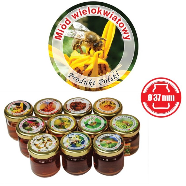 Paczka etykiet mini okrągłych na miód wielokwiatowy (100szt) - wzór EK1