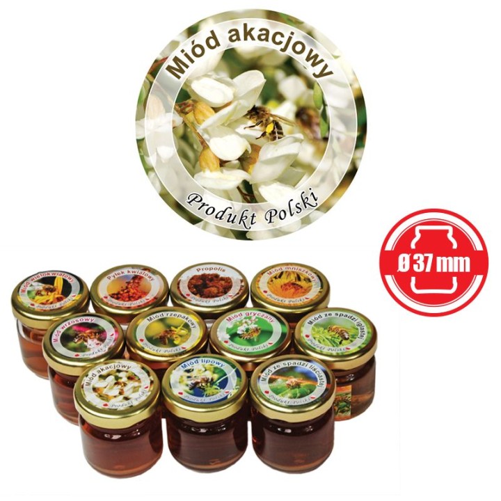 Paczka etykiet mini okrągłych na miód akacjowy (100szt) - wzór EK2