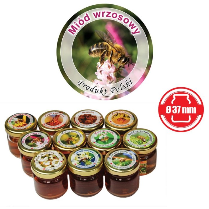 Paczka etykiet mini okrągłych na miód wrzosowy (100szt) - wzór EK9