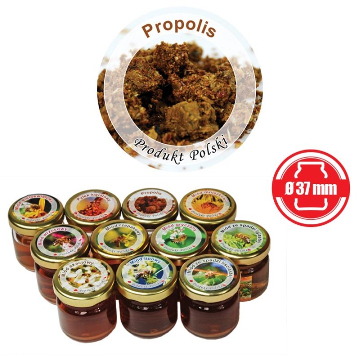 Paczka etykiet mini okrągłych na propolis (100szt) - wzór EK10