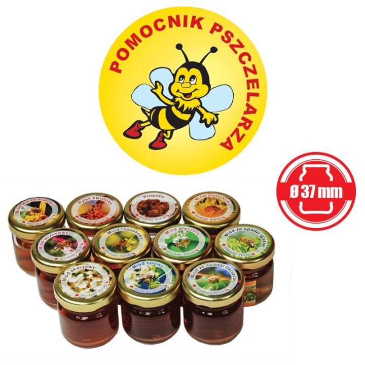 Paczka etykiet mini okrągłych pomocnik pszczelarza (100szt) - wzór EK12