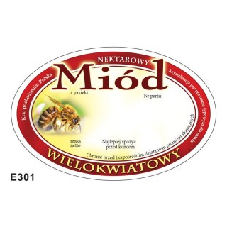 Paczka etykiet owalnych na miód wielokwiatowy (100szt) - wzór E301