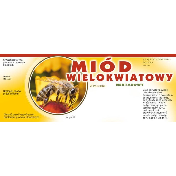 Paczka dużych etykiet na miód wielokwiatowy - wzór E106