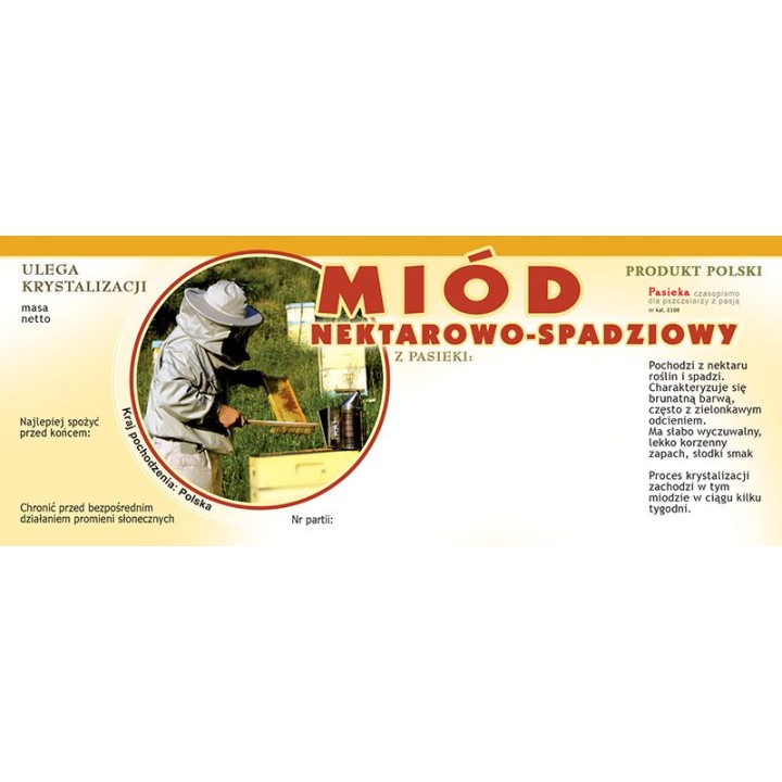 Paczka dużych etykiet na miód nektarowo-spadziowy - wzór E108