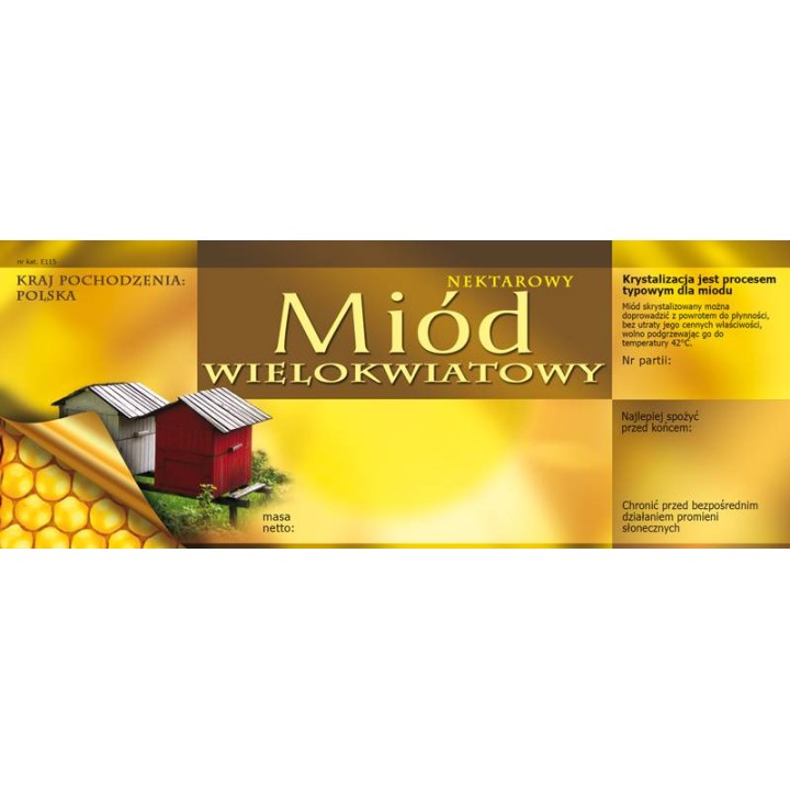 Paczka dużych etykiet na miód wielokwiatowy - wzór E115