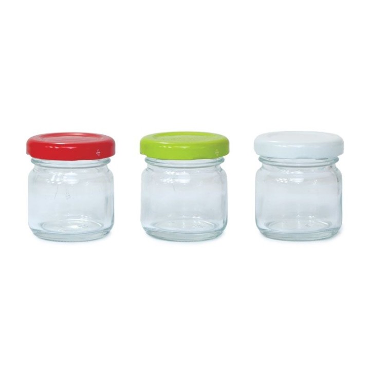 Paczka 30 szt słoiczków 50g z nakrętkami w 3 kolorach (30szt) - A1m